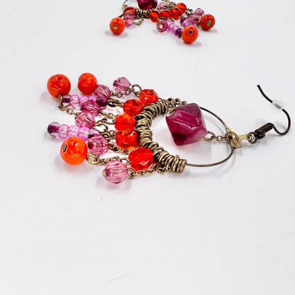 NWT - Charming Charlie - Purple & Orange Chandelier Antiqued Gold Tone Earrings - Picture 4 of 7